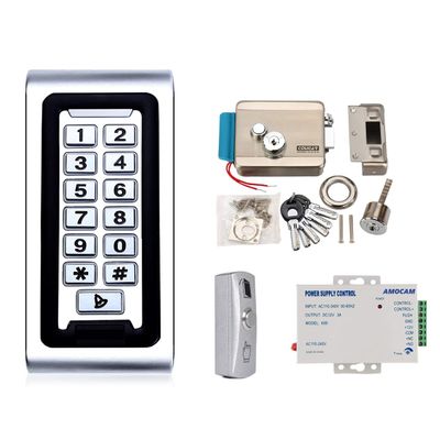 AMOCAM Door Access Control System, Zinc Alloy Password Keypad + Electric Lock + Power Supply Control + Door Exit Button Suitable for Apartment, Office, Access Control