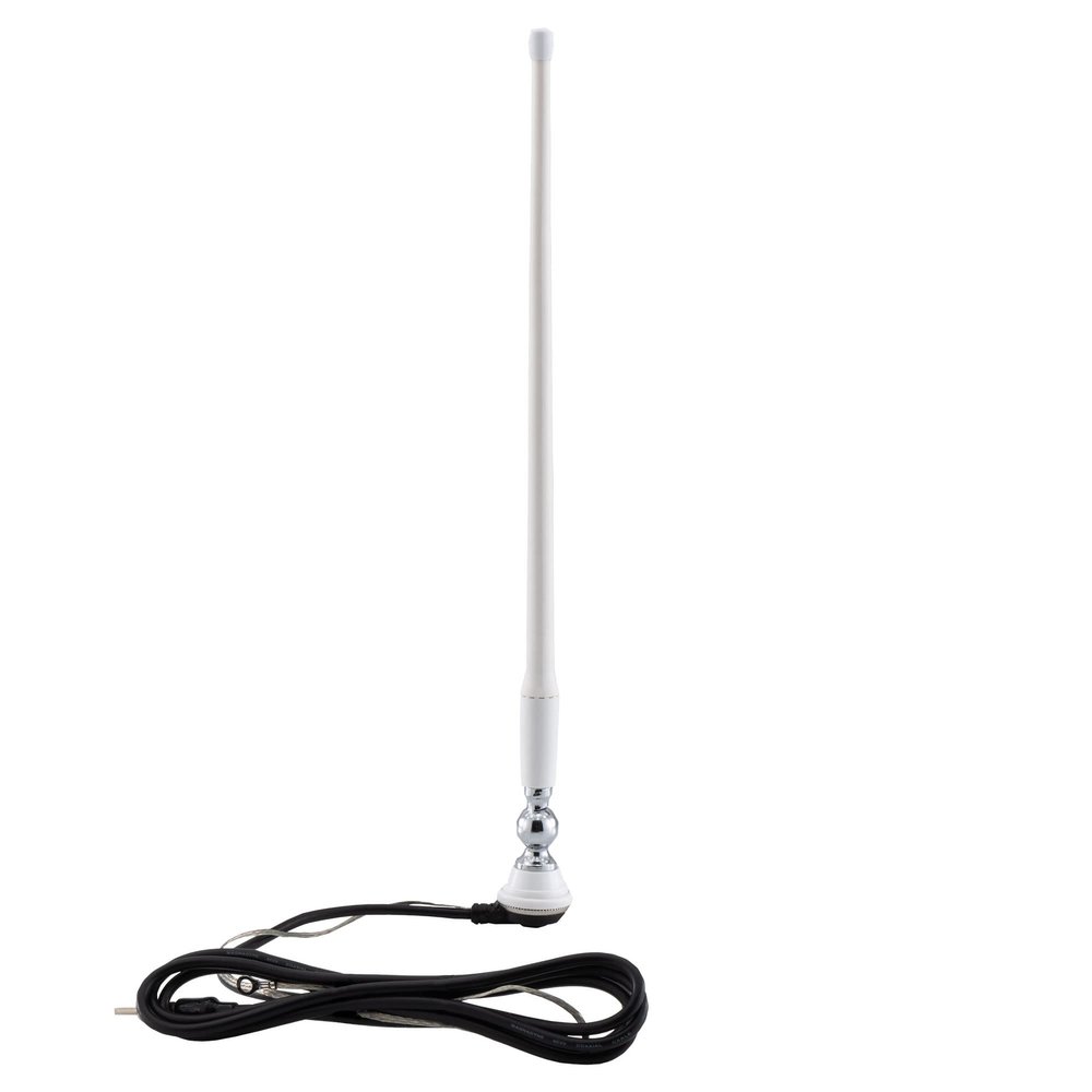 RecPro RV AM/FM Radio Rubber Mast Antenna with 72" Cable | Top or Side Mount | Flexible Rubber Antenna with Swivel Base (White)