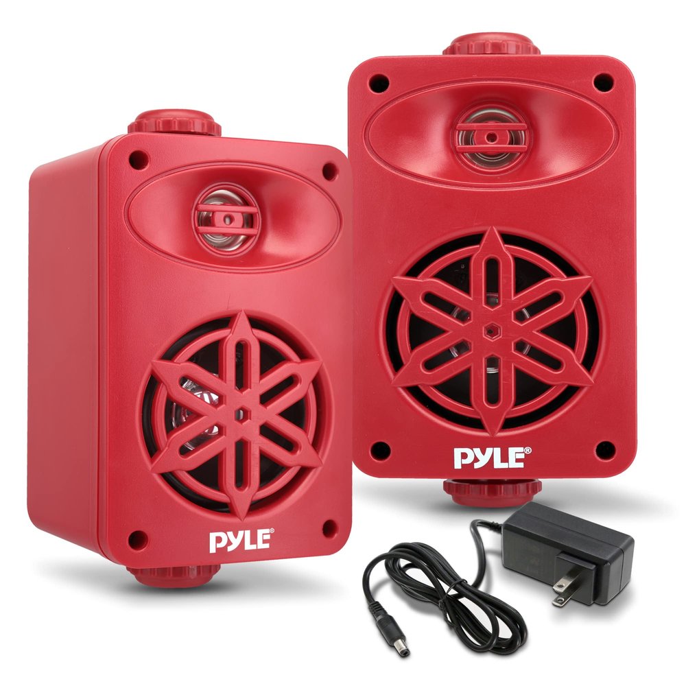PyleUsa Bluetooth Indoor Outdoor Speakers Pair - 200 Watt Dual Waterproof 3.5 2-Way Full Range System w/ 1/2 High Compliance Polymer Tweeter - Home, Boat, Marine, Deck, Patio, Poolside -PDWRBT36RD