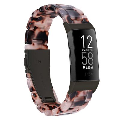 Omter Compatible with Resin Fitbit Charge 4 3/3SE Band for Women Men Replacement Adjustable Wirstband Strap Bracelet(Black Ivory tortoise)