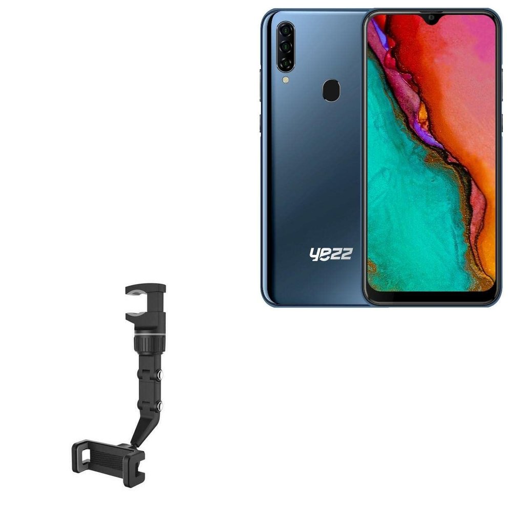 BoxWave Car Mount Compatible with Yezz Art 1 Pro - Rearview Mirror Car Mount, Rear View Mirror Adjustable GPS Car Mount - Jet Black