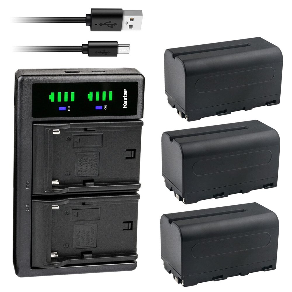 Kastar 3-Pack NP-F750 / NP-F770 Battery and LTD2 USB Charger Compatible with Lilliput A7S 7", A7S-B 7" Field LED Monitor, H7 7", H7S 7", Q7 Full HD Monitor, A11 10.1", A12 12.5" IPS 4K HDMI Monitor