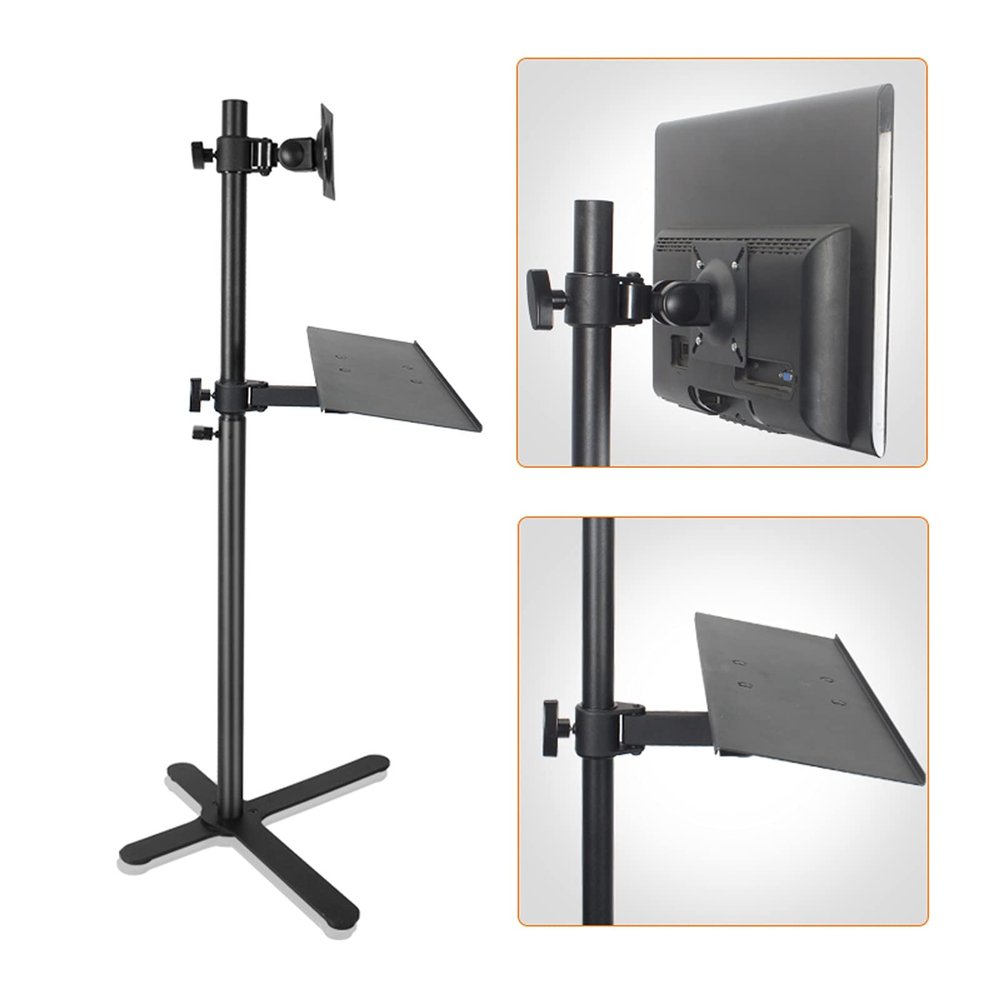 Arm Mount Floor-standing Monitor Stand 12"-27" Movable Single Monitor Stand Mount Height-adjustable Monitor Stand with Keyboard Bracket, Holds Up to 44lbs Monitor Stand - Monitor Arm ( Style : B )
