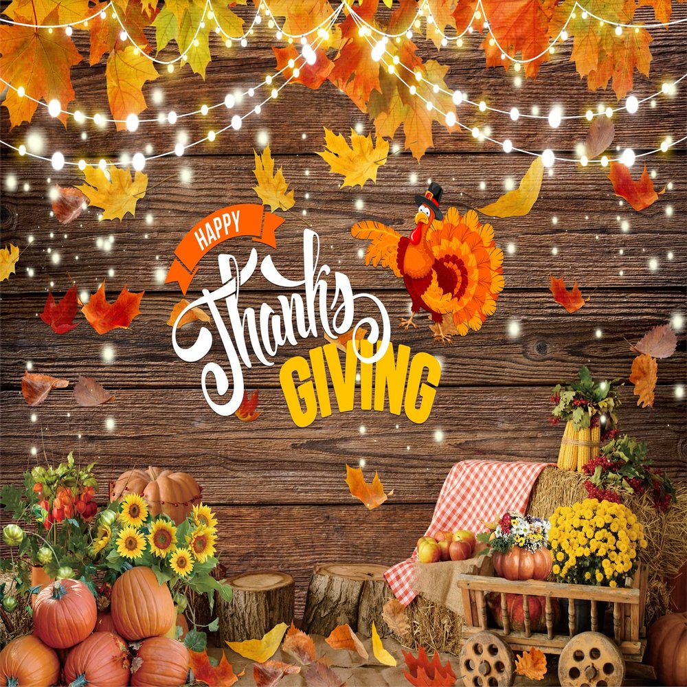 LTLYH 10x8ft Thanksgiving Backdrop Fall Harvest Pumpkin Turkey Background for Autumn Party Family Gathering School Festival Decorations Photo Booth Banner186