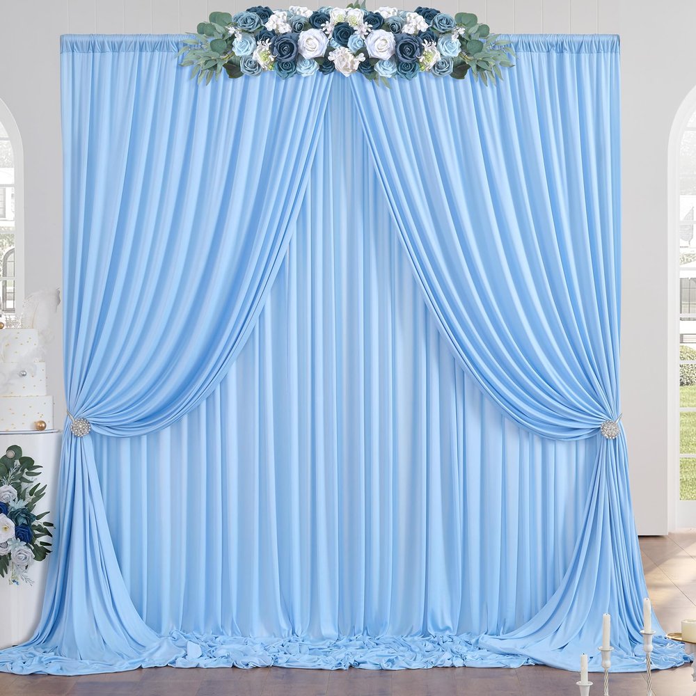 10ft x 10ft Wrinkle Free Baby Blue Backdrop Curtain for Parties, Polyester Blue Photo Backdrop Drapes 2 Panels 5x10ft for Wedding Party Photography Background Baby Shower Birthday Decor