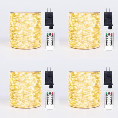 ZELUXDOT Fairy Lights Plug in,4Pack 100FT 300LEDs Waterproof Led String Lights,8Modes Remote Twinkle Light for Outdoor Indoor Christmas Wedding Birthday Garden Party Decorations,Silver Wire,Warm White
