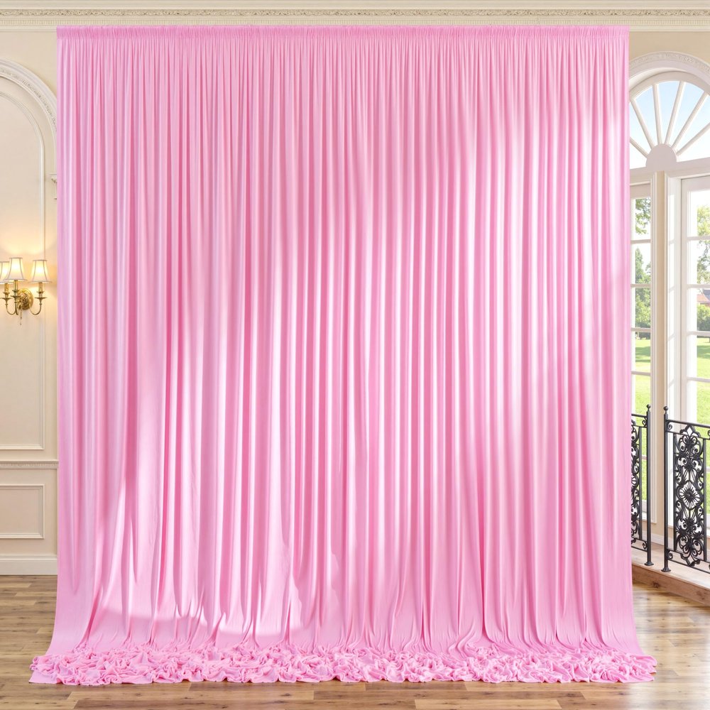 10ft x 10ft Wrinkle Free Pink Backdrop Curtains for Parties, Polyester Baby Pink Backdrop Drapes 2 Panels 5x10ft for Wedding Girl Birthday Party Photography Background