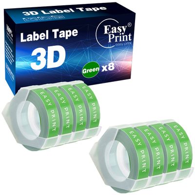 EASYPRINT (8X Green, 8-Pack) Compatible Embossing Tape Self-Adhesive Replacement for Embossing Tape for Dymo Embossing Label Maker Organizer Xpress, White on Red, 3/8 in x 9.8 ft