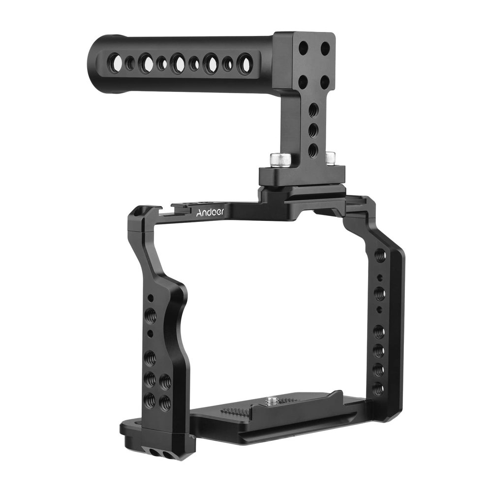 Andoer Camera Video Cage Kit with Handle with Dual Cold Shoe Mounts with 1/4" Threads Replacement for Sony A7IV/ A7III/ A7II/ A7R III/ A7R II/ A7S II