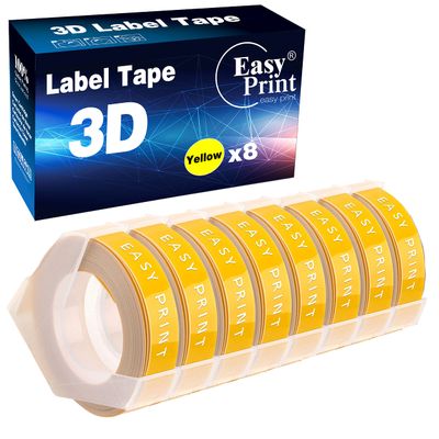 EASYPRINT (8X Yellow, 8-Pack) Compatible Embossing Tape Self-Adhesive Replacement for Embossing Tape for Dymo Embossing Label Maker Organizer Xpress, White on Red, 3/8 in x 9.8 ft