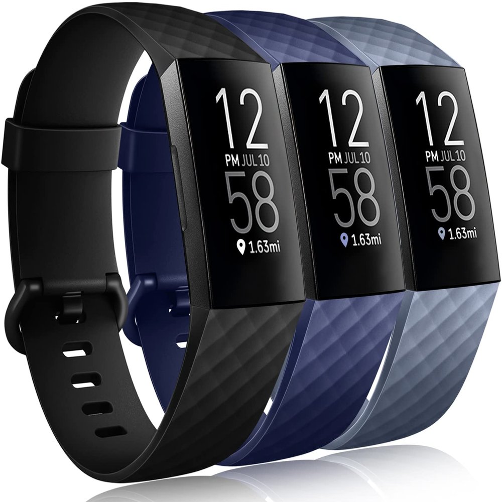Wepro Band Compatible with Fitbit Charge 4 Bands for Women Men, Compatible with Fitbit Charge 3 Bands,Soft Waterproof Sport Replacement Strap, 3-Packs, Black, Navy Blue, Blue Gray, Large