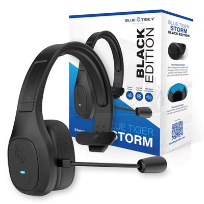 Blue Tiger Storm Black - Premium Trucker Bluetooth Headset - Wireless Noise Canceling Mono Headset with Mic - High-Fidelity Sound, 30-Hour Talk Time, USB-C Charging - for Truck Drivers, Bluetooth 5.0