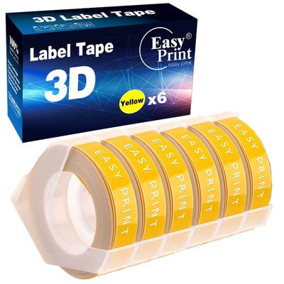EASYPRINT (6X Yellow, 6-Pack) Compatible Embossing Tape Self-Adhesive Replacement for Embossing Tape for Dymo Embossing Label Maker Organizer Xpress, White on Red, 3/8 in x 9.8 ft
