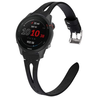 Compatible for Garmin Forerunner 255S Band, Lamshaw Slim Vintage Leather Strap Replacement for Women, Man,255S 41mm Smartwatch (46mm case Forerunner 255, Black)