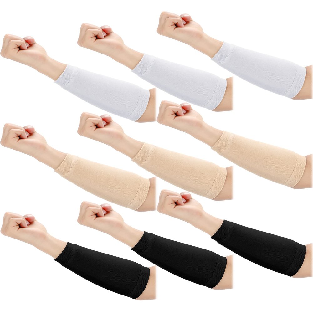 Janmercy 9 Pairs Arm Protectors for Thin Skin and Bruising Arm Guards Elderly Protective Sleeves for Gardener Working(Black, White, Beige)