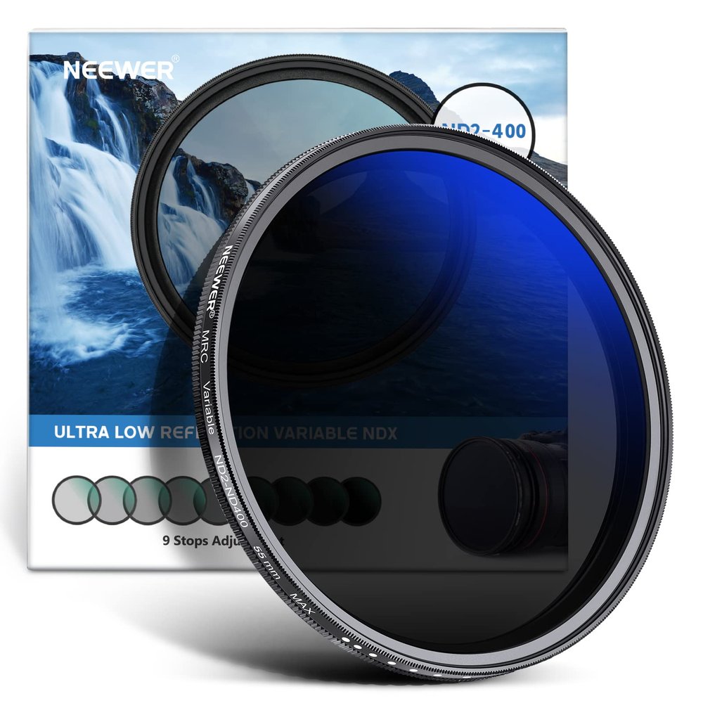 NEEWER 55mm Variable ND Filter ND2-ND400 (1-9 Stops), Neutral Density Filter, Multiple Coatings, Water and Scratch Resistant