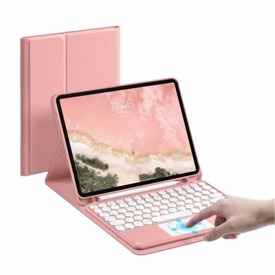 SENLAN Keyboard case for iPad Air 13'' M3 M2 2025 2024 /iPad Pro 12.9'' 6th 5th 4th 3rd Generation, Touchpad Magnetic Detachable Bluetooth Keyboard Slim Smart Touch Keyboard Round Key, Pink