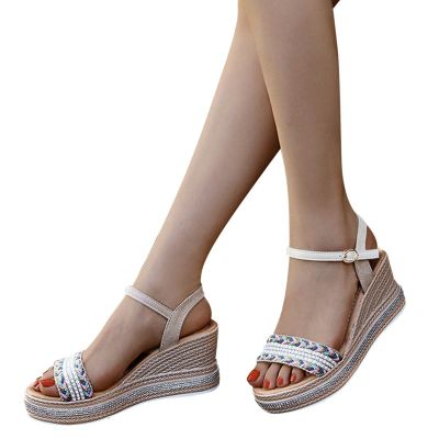 ZBYY Womens Open Toe Espadrilles Dressy Platform Sandals Summer Slip on Elastic Ankle Strap Bohemia Wedges Sandals
