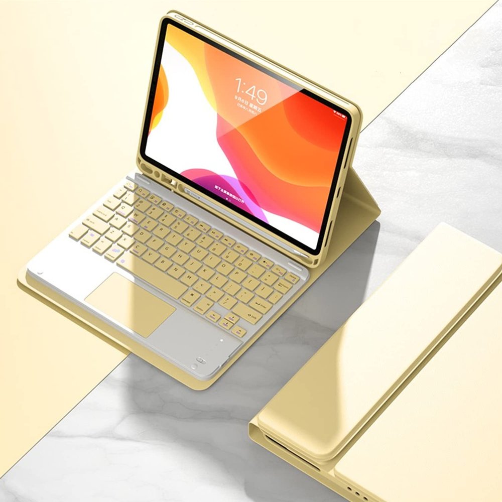 for iPad 6th/5th Gen 9.7'' Air2 Keyboard Case iPad 5 iPad 6 Slim Smart Magnetic Detachable Bluetooth Keyboard Trackpad Cute Color Keycap (Yellow, iPad Air2/iPad5/iPad6)