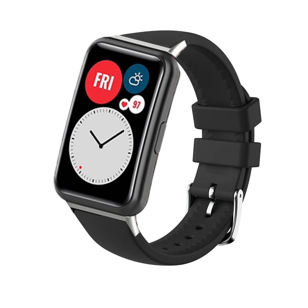 KangPlus Replacement Band Compatible with Huawei Watch FIT,Soft Silicone Sport Bracelet Adjustable 5.5-8.1 inch Waterproof Wristband for Women Men - Black