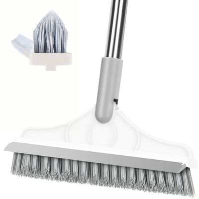CraftinAround 2 in 1 Floor Scrub Brush with V-Shape Stiff PVC Bristles, Stainless Steel Handle, Silver, 9x1.78x15.7 inches, 1 Count