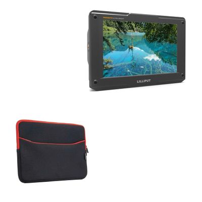 BoxWave Case Compatible with Lilliput H7 - SoftSuit with Pocket, Soft Pouch Neoprene Cover Sleeve Zipper Pocket - Jet Black with Red Trim