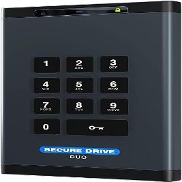 SecureData SecureDrive DUO 2TB Hardware Encrypted USB 3.0 Ext Drive FIPS 140-2 Level 3 Unlock via KeyPad or Phone app TAA Compliant, CJIS, HIPAA, CMMC, GDPR compliant, works with Mac and Win free AV
