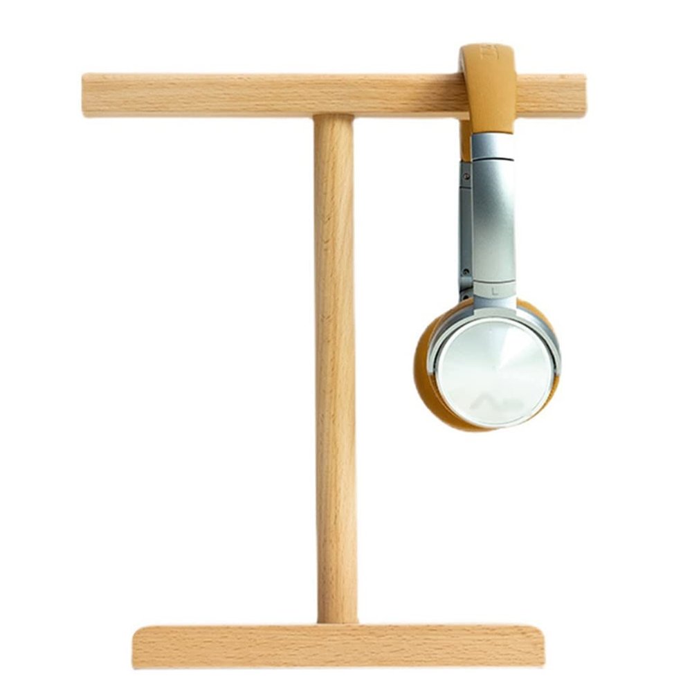 Gaming Headphone Stand Solid Wood Headset Holder Standing Headphone Hanger Desktop Headset Display Stand (Color : Natural, Size : 24 * 8 * 28cm)
