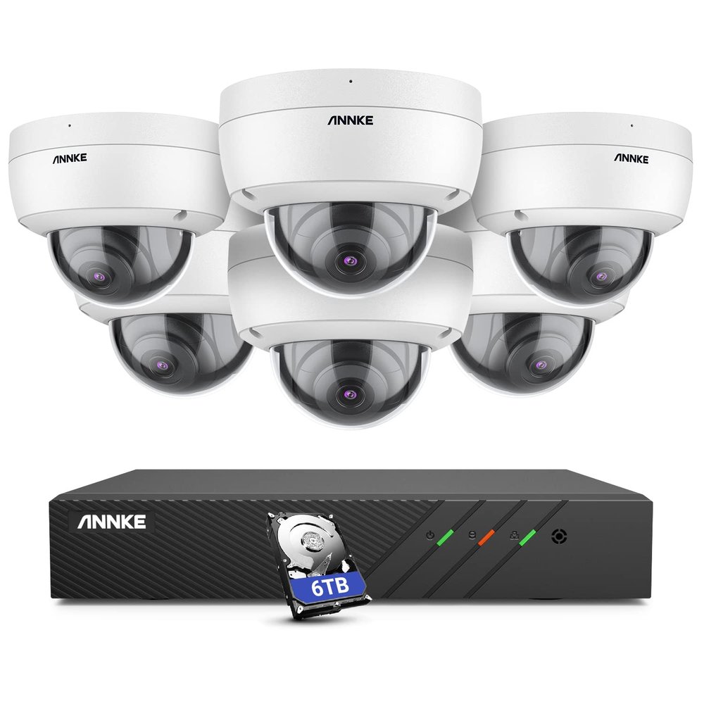 ANNKE 8CH Dome PoE Security Camera System with 6MP H.265+ NVR, 6 X 5MP Outdoor IP Camera, Audio Recording, 100ft EXIR 2.0 Night Vision, IP67 Weatherproof, 24/7 Video Surveillance (6TB HDD)