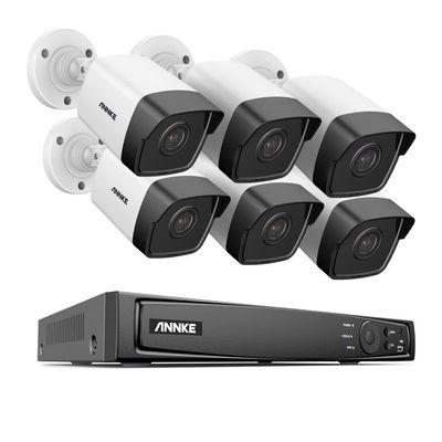 ANNKE H800 8CH Bullet IP Security Camera System with 8MP H.265+ NVR, 6 X 5MP Outdoor CCTV Camera, Audio Recording, 100ft EXIR 2.0 Night Vision, IP67 Weatherproof, 24/7 Video Surveillance (No HDD)