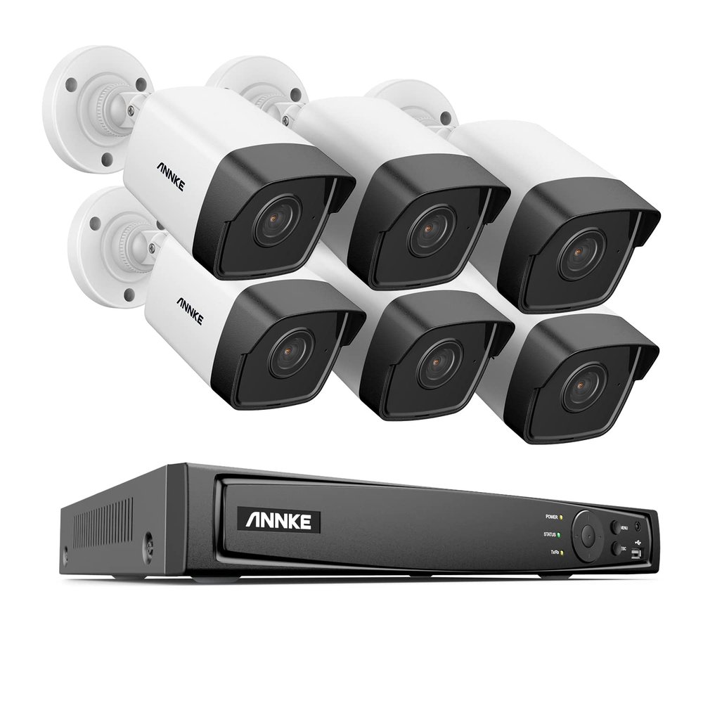 ANNKE H800 8CH Bullet IP Security Camera System with 8MP H.265+ NVR, 6 X 5MP Outdoor CCTV Camera, Audio Recording, 100ft EXIR 2.0 Night Vision, IP67 Weatherproof, 24/7 Video Surveillance (No HDD)