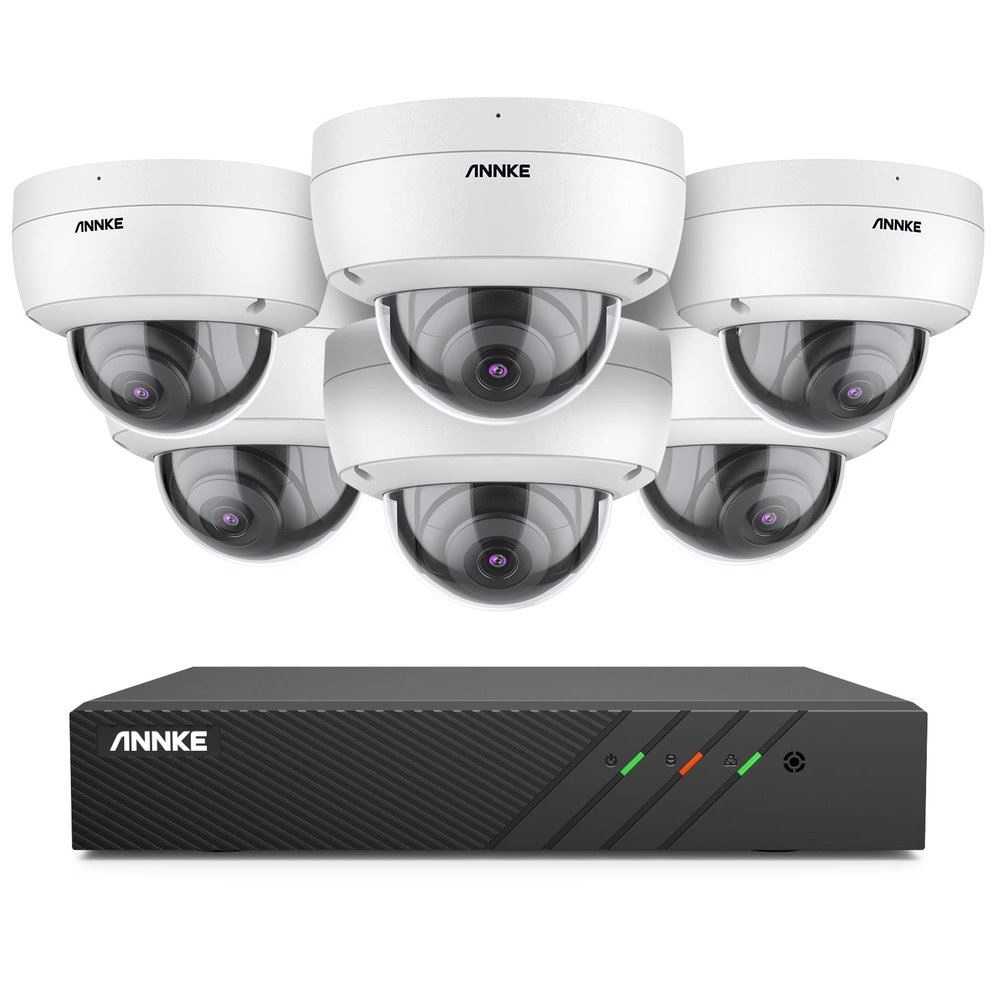 ANNKE 8CH Dome PoE Security Camera System with 6MP H.265+ NVR, 6 X 5MP Outdoor IP Camera, Audio Recording, 100ft EXIR 2.0 Night Vision, IP67 Weatherproof, 24/7 Video Surveillance (NO HDD)