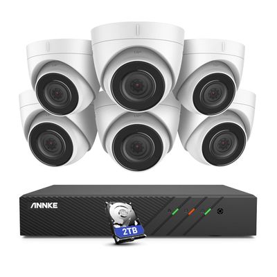 ANNKE 8CH Turret PoE Security Camera System with 6MP H.265+ NVR, 6 X 5MP Outdoor IP Camera, Audio Recording, 100ft EXIR 2.0 Night Vision, IP67 Weatherproof, 24/7 Video Surveillance (2TB HDD)