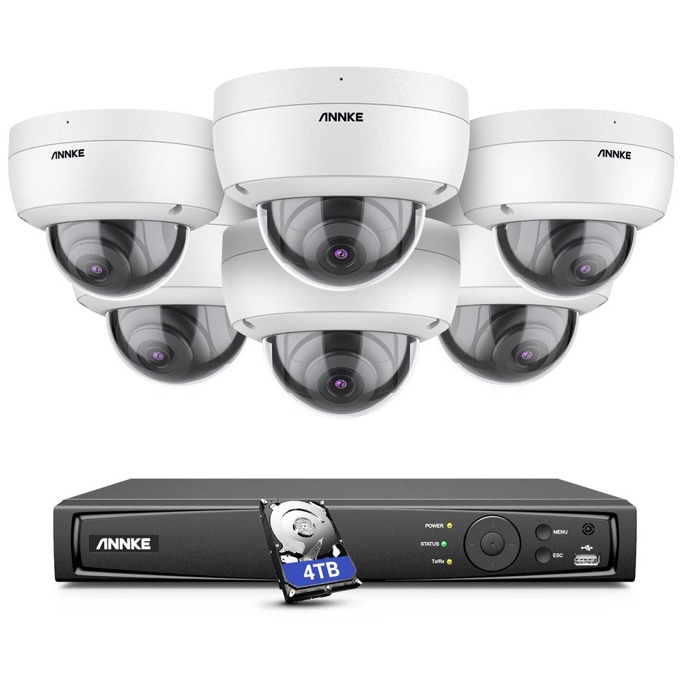 ANNKE H800 8CH Dome IP Security Camera System with 8MP H.265+ NVR, 6 X 5MP Outdoor CCTV Camera, Audio Recording, 100ft EXIR 2.0 Night Vision, IP67 Weatherproof, 24/7 Video Surveillance (4TB HDD)