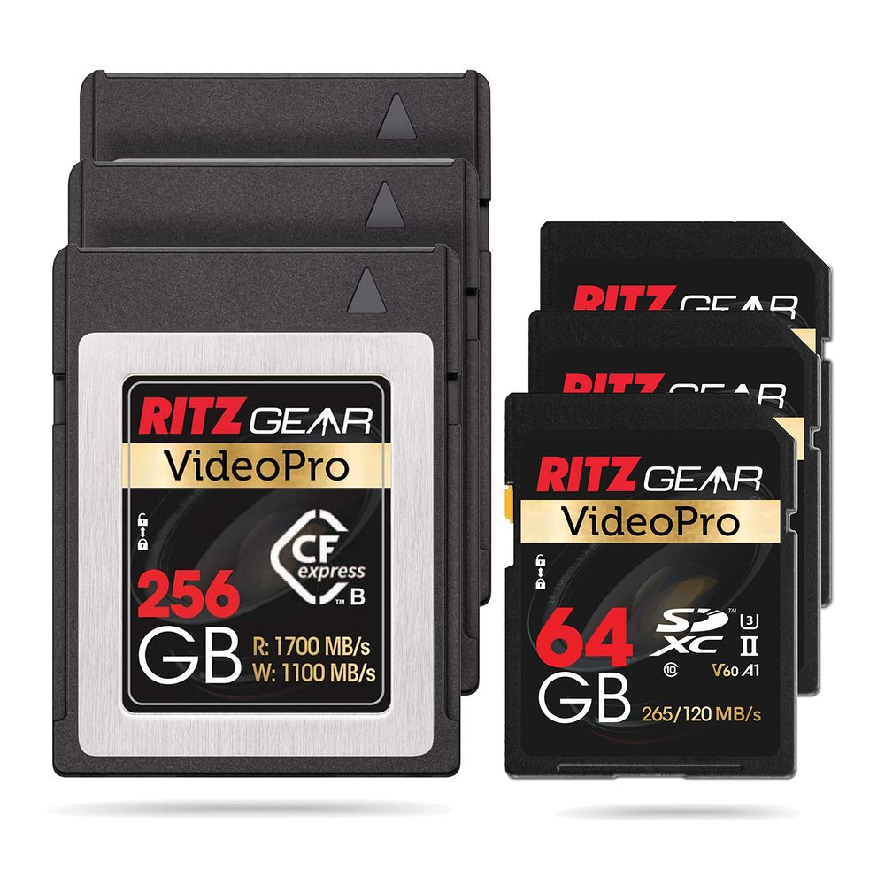 RITZ GEAR VideoPro CFExpress Type B 256GB Card (1700/1100 R/W) (Not Recommended for Nikon Cameras). + UHS-II 64GB SDXC Memory Card U3 V60 A1(Pack of 3 Units)