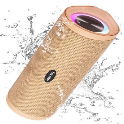 HEYSONG Portable Bluetooth Speaker, Waterproof Wireless Shower Outdoor Speakers, IPX7 Floating, 5000mAh, TF Card, Good Bass, Loud Sound for Beach, Pool, Kayak Accessories, Gifts for Men-Apricot