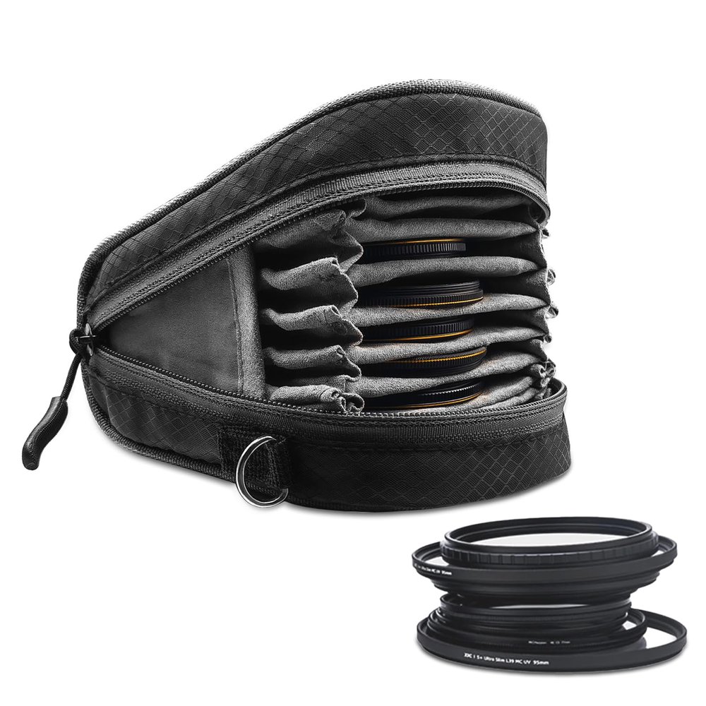 Lightdow Camera Filter Bag - Detachable 8-Slot Lens Carry Case with Belt Loop Pouch - Water-Resistant & Dustproof Design for 37mm-95mm Filters