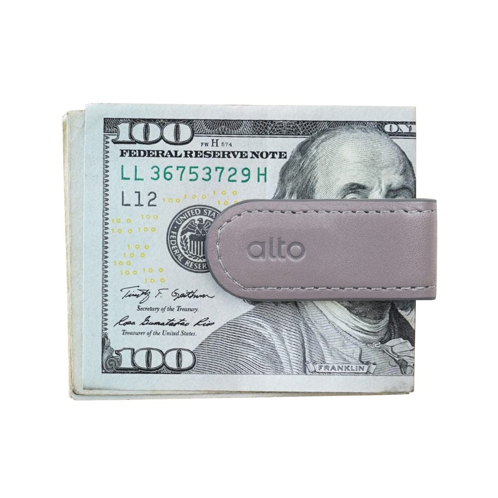 Alto Leather Magnetic Money Clip, Multiple Function Italian Leather Smart Holder for Money Clip, Cable Strap, Hanger, and Tie Clip (Cement Gray)