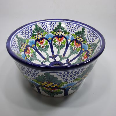 16" ROUND TALAVERA SINK ceramic bathroom vessel sink, mexican handmade folk art