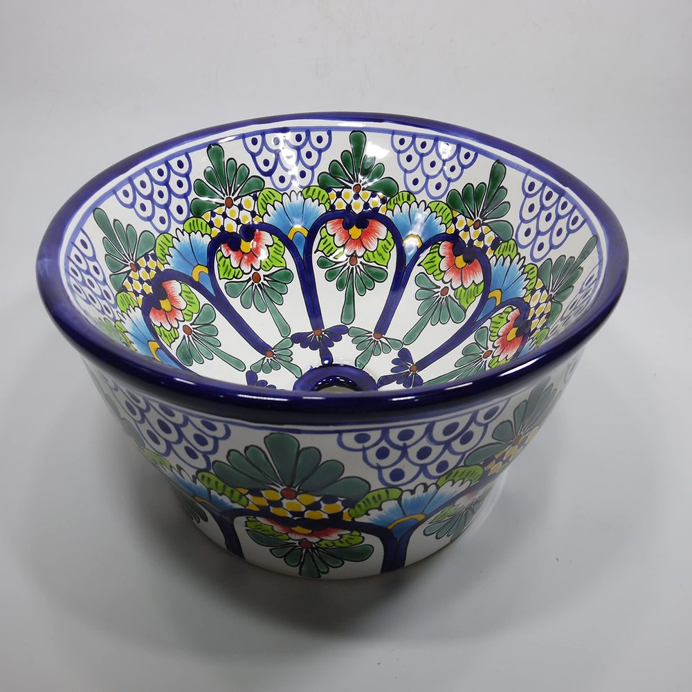 16" ROUND TALAVERA SINK ceramic bathroom vessel sink, mexican handmade folk art