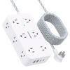 Extension Cord 10 Ft, HANYCONY Surge Protector with 12 Outlets 4 USB Ports (2USB C), Large Desk Power Strip with Long Cord, Flat Plug, Wall Mount for Office Home College Dorm Room Essentials, White view 1