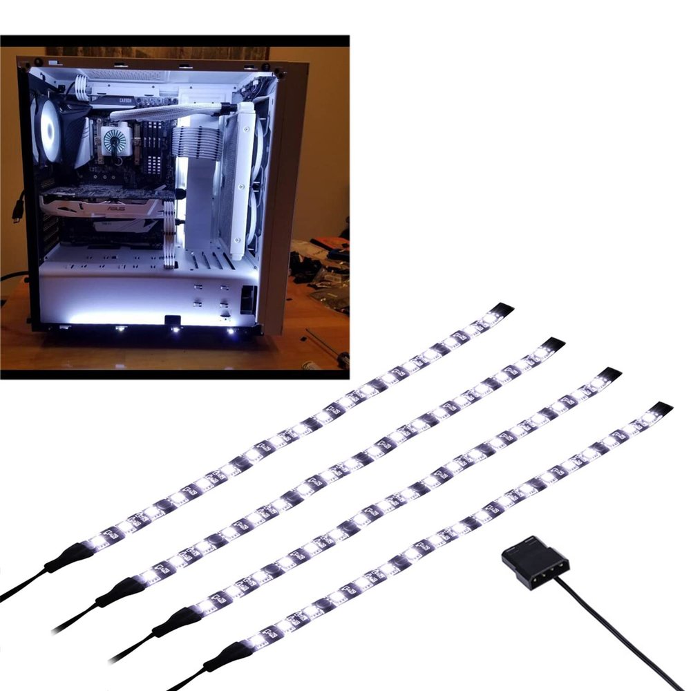 DS White Computer LED Strip - Magnetic PC Case Lighting Kit for Mid & Full Tower Use (4Pack, S Series)