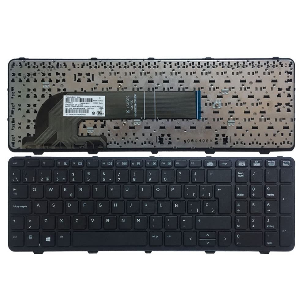 AKGIFT Laptop Replacement Keyboard Compatible for HP ProBook 450 G0 450 G1 455 G1 768787-001 768787-B31 727682-001 MP-12M73US-422 MP-12M7 721953-001 Black Spanish Layout (with Frame)