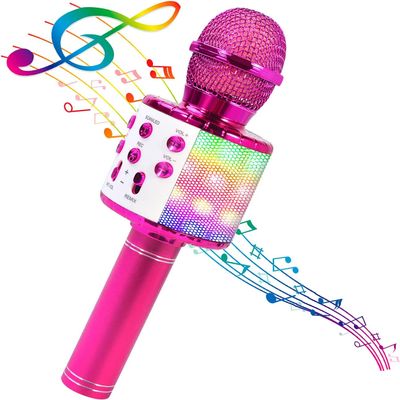 JUGTL Wireless Bluetooth Microphone Mobile Phone K Song Treasure Microphone Speaker Integrated Home Wireless Capacitor Microphone (Pink)