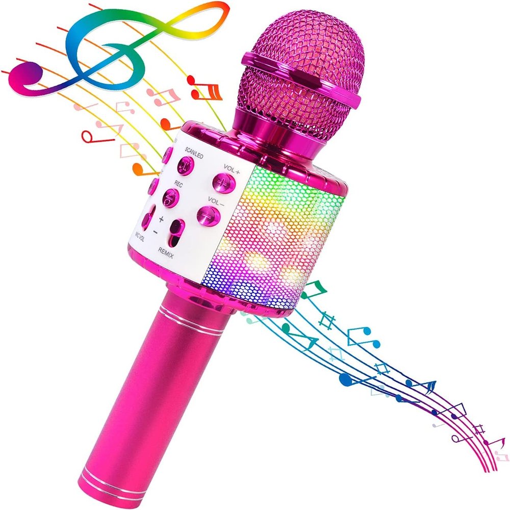 JUGTL Wireless Bluetooth Microphone Mobile Phone K Song Treasure Microphone Speaker Integrated Home Wireless Capacitor Microphone (Pink)