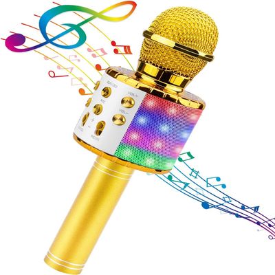 JUGTL Wireless Bluetooth Microphone Mobile Phone K Song Treasure Microphone Speaker Integrated Home Wireless Capacitor Microphone (Gold)