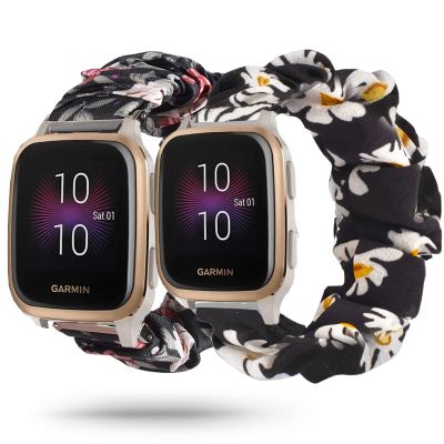 2 Packs Compatible with Garmin VenuVivoactive 3Venu SqGalaxy Active 4 40mm 44mmForerunner 245645 Bands for Women Girl, Scrunchies Soft Pattern Wristband Bracelet Elastic Straps for 20MM Watch