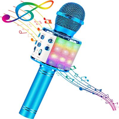 JUGTL Wireless Bluetooth Microphone Mobile Phone K Song Treasure Microphone Speaker Integrated Home Wireless Capacitor Microphone (Blue)