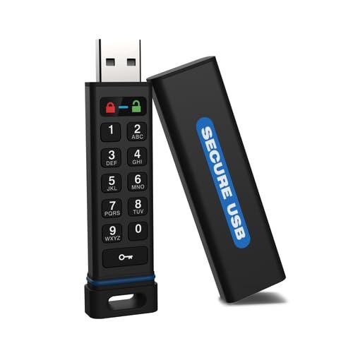 ClevX SecureData SecureUSB KP 128GB Hardware Encrypted USB 3.0 Flash Drive FIPS 140-2 Level 3 Unlock via Keypad TAA Compliant, CJIS, HIPAA, CMMC, GDPR Compliant, Works with Mac and Win Free AV