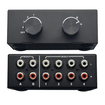 4-Port Bi-Directional RCA Audio Switcher, 4-Way Stereo L/R Sound Channel 2 in 4 Out or 4 in 2 Out, L/R Sound Channel Audio Switch Splitter RCA Stereo Switch Selector for DVD Stereo Speaker CD Player